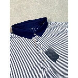 Boston Scott Golf Polo Shirt Mens 2XL‎ Navy Blue White Striped Stretch Tennis